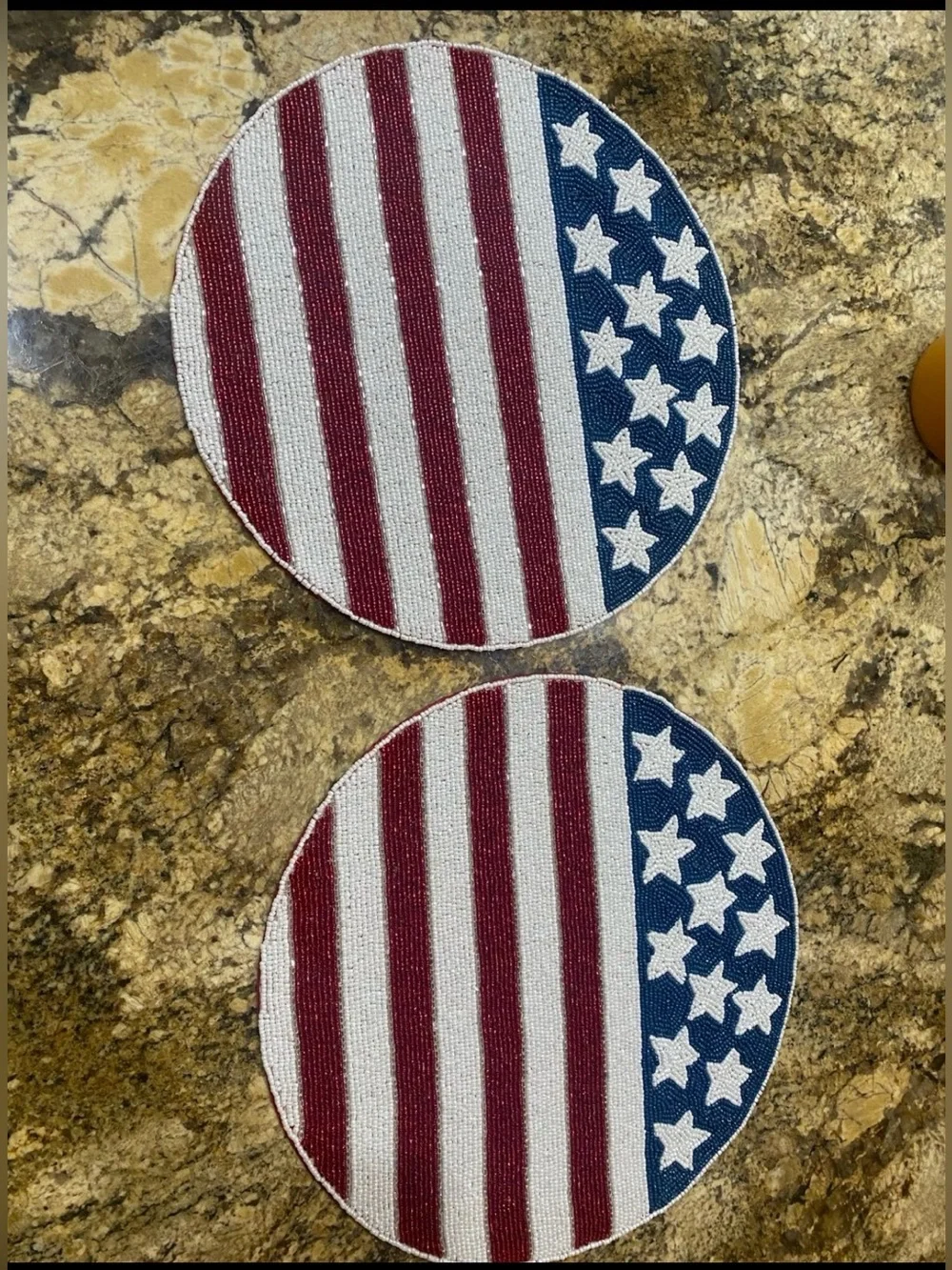 Williamstown Home Beaded Patriotic Flag Charger Placemat- set of 2 Flag LAST SET